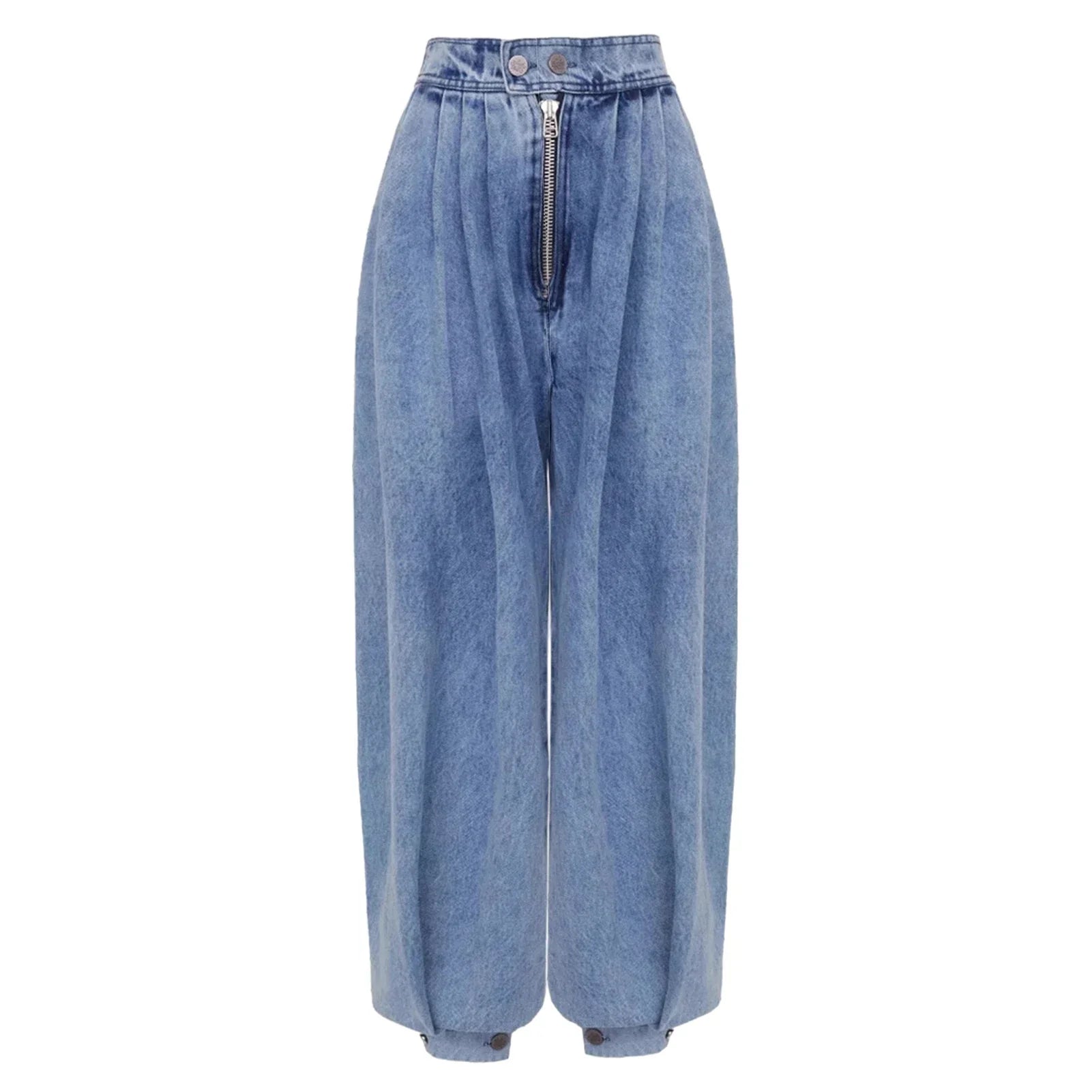 Women's Wide-Leg Jeans with Embellished Crystal Detail - Blue