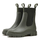 Women's Chelsea Rain Boots with Elastic Panels and Comfort Sole - Green