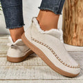 Women's Ankle Boots with Fleece-Lined Cuff and Contrast Stitching - Beige
