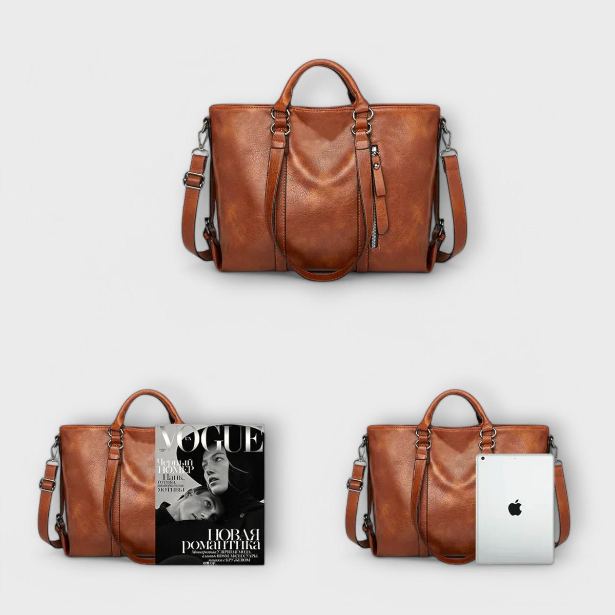 Women's Large Tote Bag with Faux Leather Finish and Twin Handles - 6
