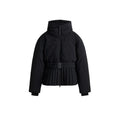 Women's Ski Jacket with Detachable Hood, Belted Fitted Waist - Black