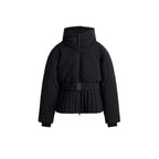 Women's Ski Jacket with Detachable Hood, Belted Fitted Waist - Black