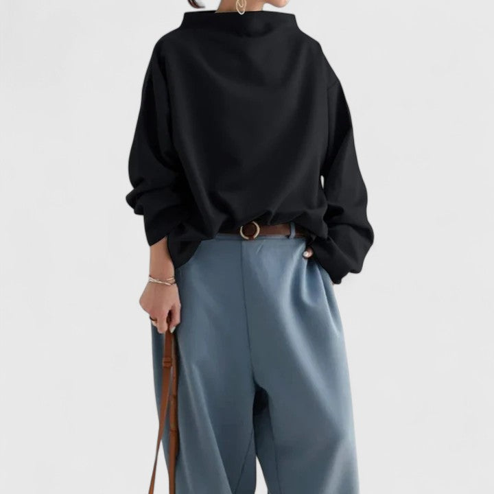 Women's Top High Neck Long Sleeve with Relaxed Silhouette - 3