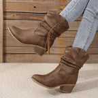 Women's Western Ankle Boots with Braided Tassel Strap and Block Heel - 5