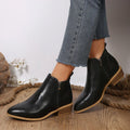 Women's Ankle Boots with Side Zip and Block Heel - Black