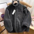 Women's Teddy Coat with High Collar and Zip Pocket - Shade D