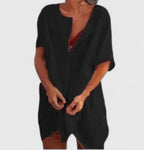 Women's Tunic Dress Relaxed Fit with Short Sleeves - Black