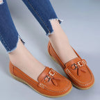 Women's Slip-On Loafers with Tassel Trim and Wedge Sole - 5