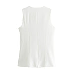 Women's Tailored Waistcoat Sleeveless with Button Front and Welt Pockets - 6