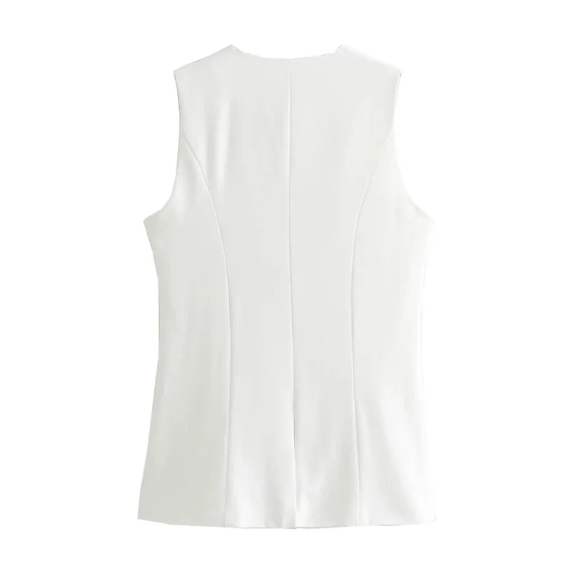 Women's Tailored Waistcoat Sleeveless with Button Front and Welt Pockets - 6