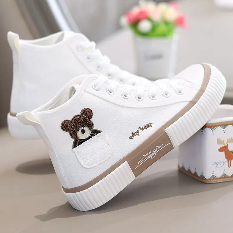 Women's High-Top Canvas Trainers with Embroidered Pocket Detail - 4