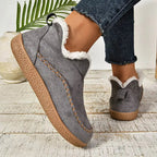 Women's Ankle Boots with Fleece-Lined Cuff and Contrast Stitching - Grey