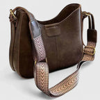 Women's Shoulder Bag with Curved Silhouette and Adjustable Strap - Dark Brown