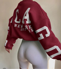 Women's Oversized Sweatshirt with City Print and Crew Neck - Red