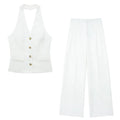 Women Halter Waistcoat and Trouser Co-ord Set with Wide Leg - White