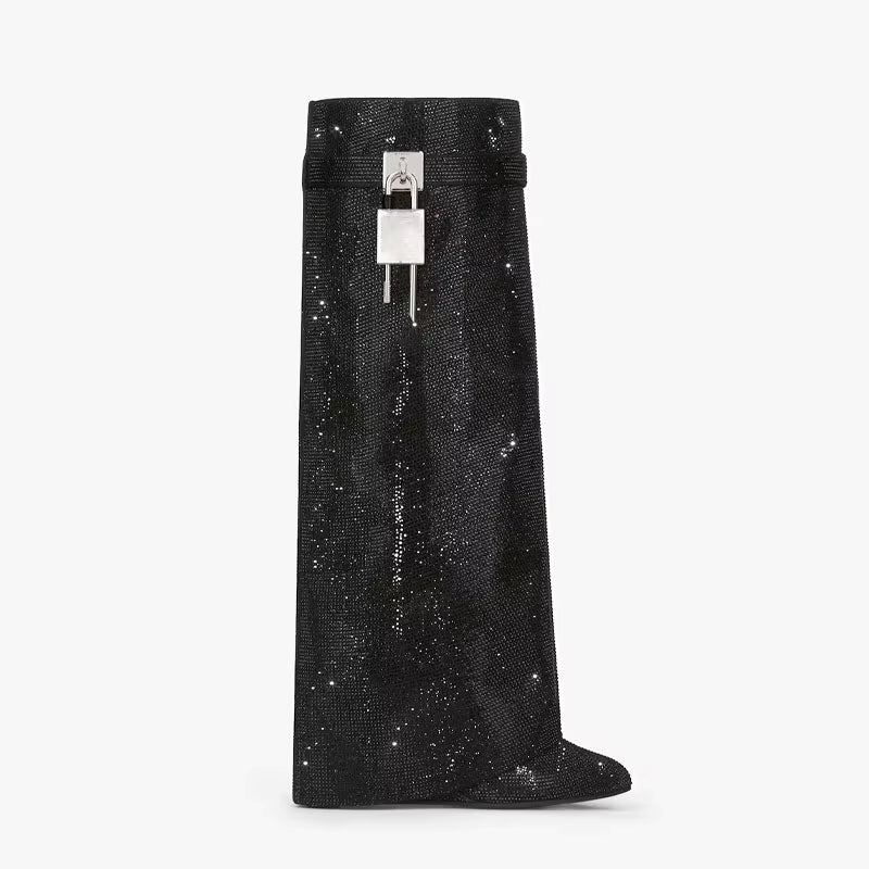 Women's Sparkly Wedge Boots with Crystal-Look Embellishment - 12