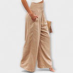 Women's Wide Leg Trousers with Mid-Rise Waistband - 2