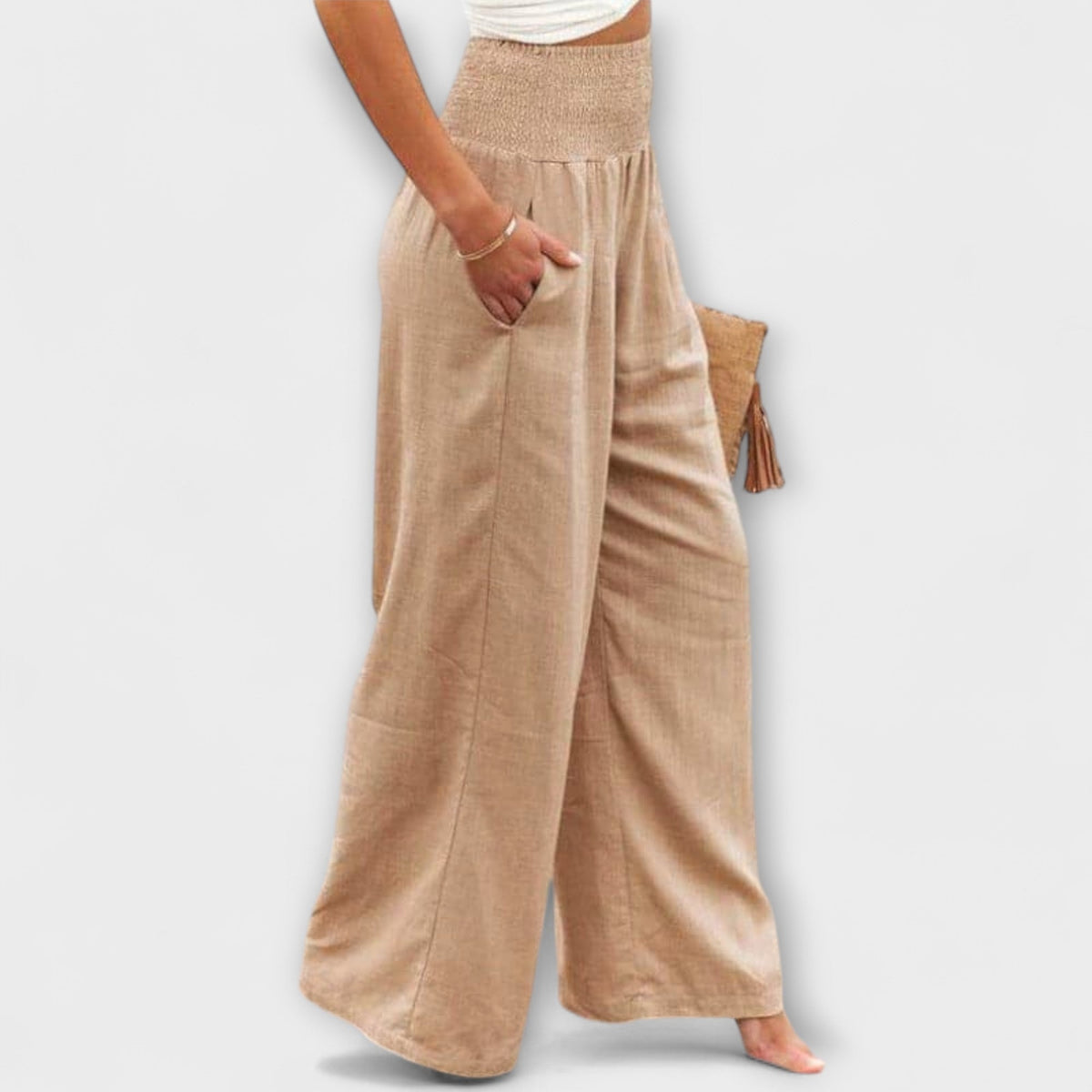Women's Wide Leg Trousers with Mid-Rise Waistband - 2