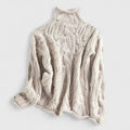 Women's Jumper High Neck Cable Knit Long Sleeve - Beige
