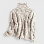 Women's Jumper High Neck Cable Knit Long Sleeve - Beige