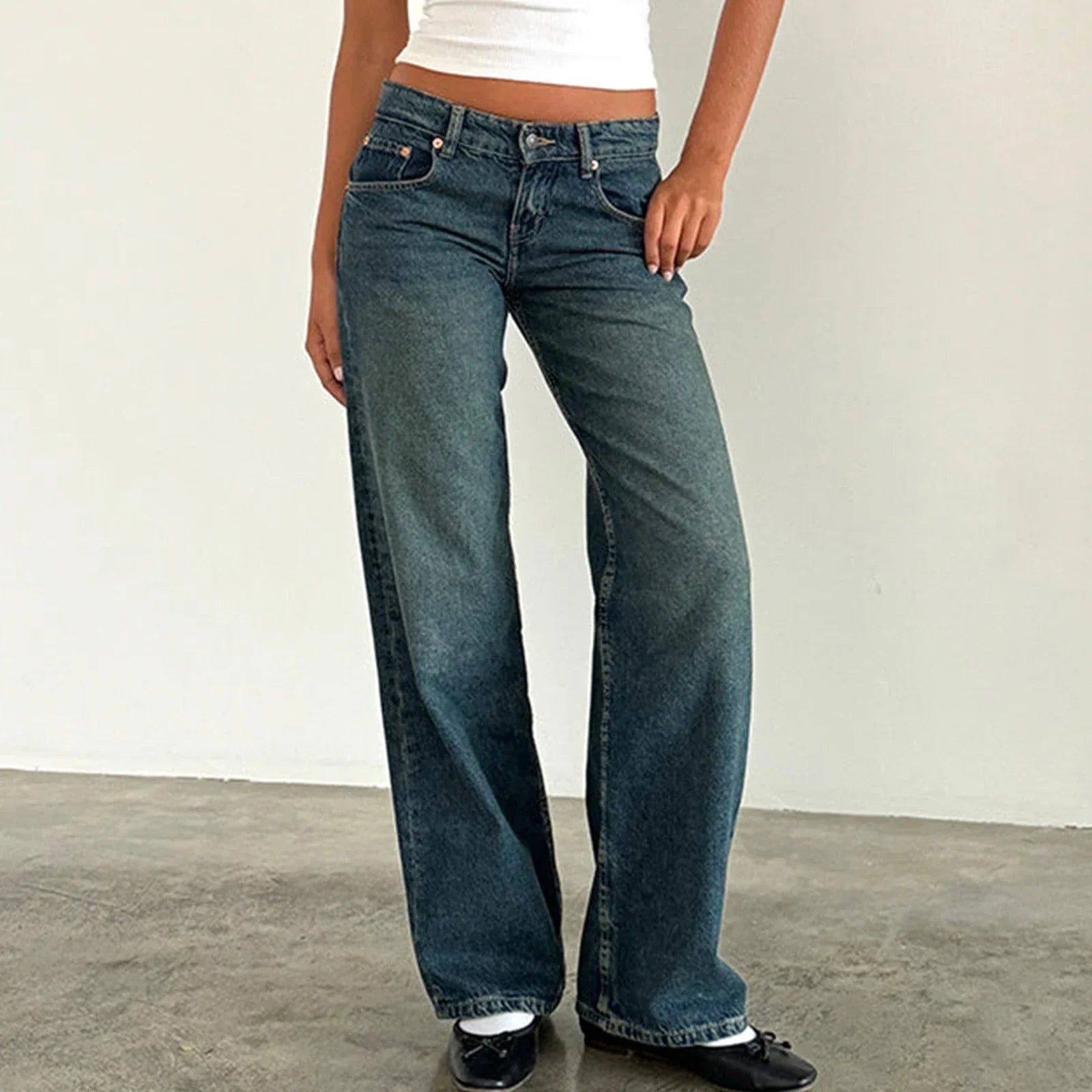 Women Wide Leg Jeans High Waist Relaxed Fit - Wash D