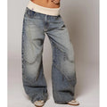 Women's Baggy Wide Leg Jeans with Rib Waistband - 2