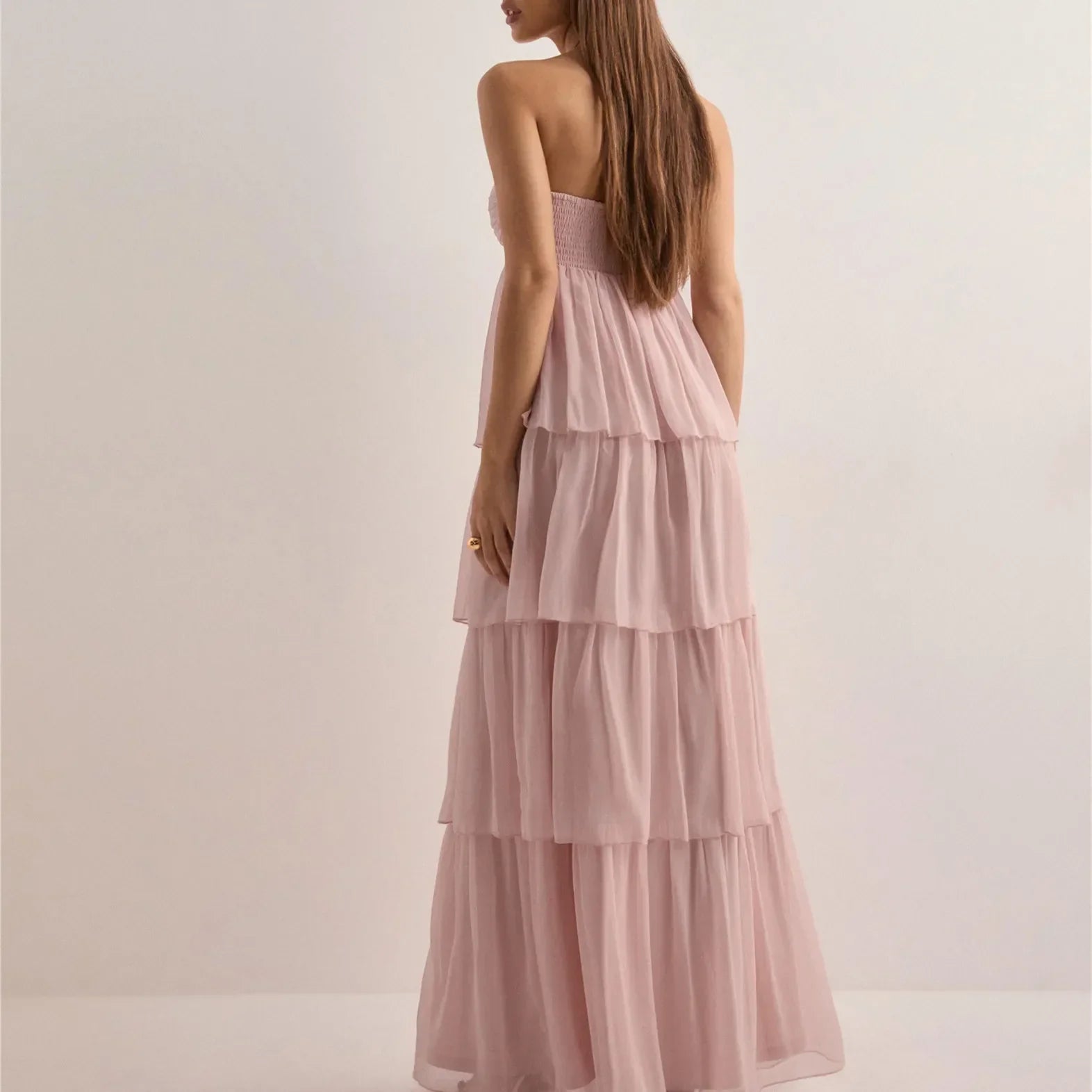 Women's Strapless Maxi Dress with Tiered Skirt and Bow Detail - 7