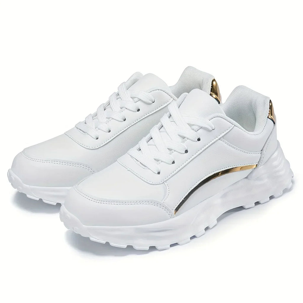 Women's Sneakers with Faux Leather Finish and Metallic Trim - 7