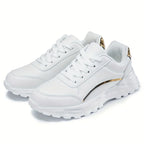 Women's Sneakers with Faux Leather Finish and Metallic Trim - 7