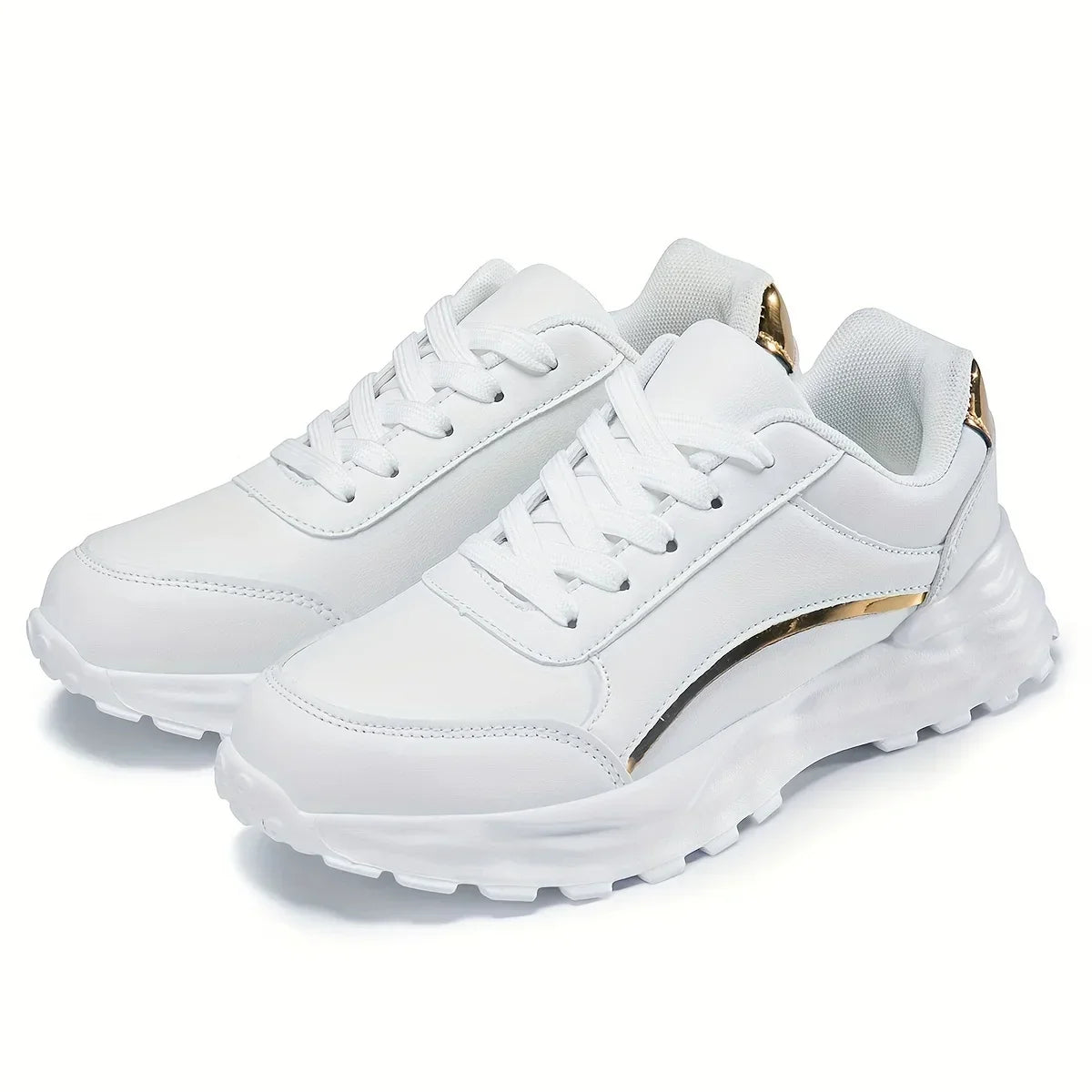Women's Sneakers with Faux Leather Finish and Metallic Trim - 7