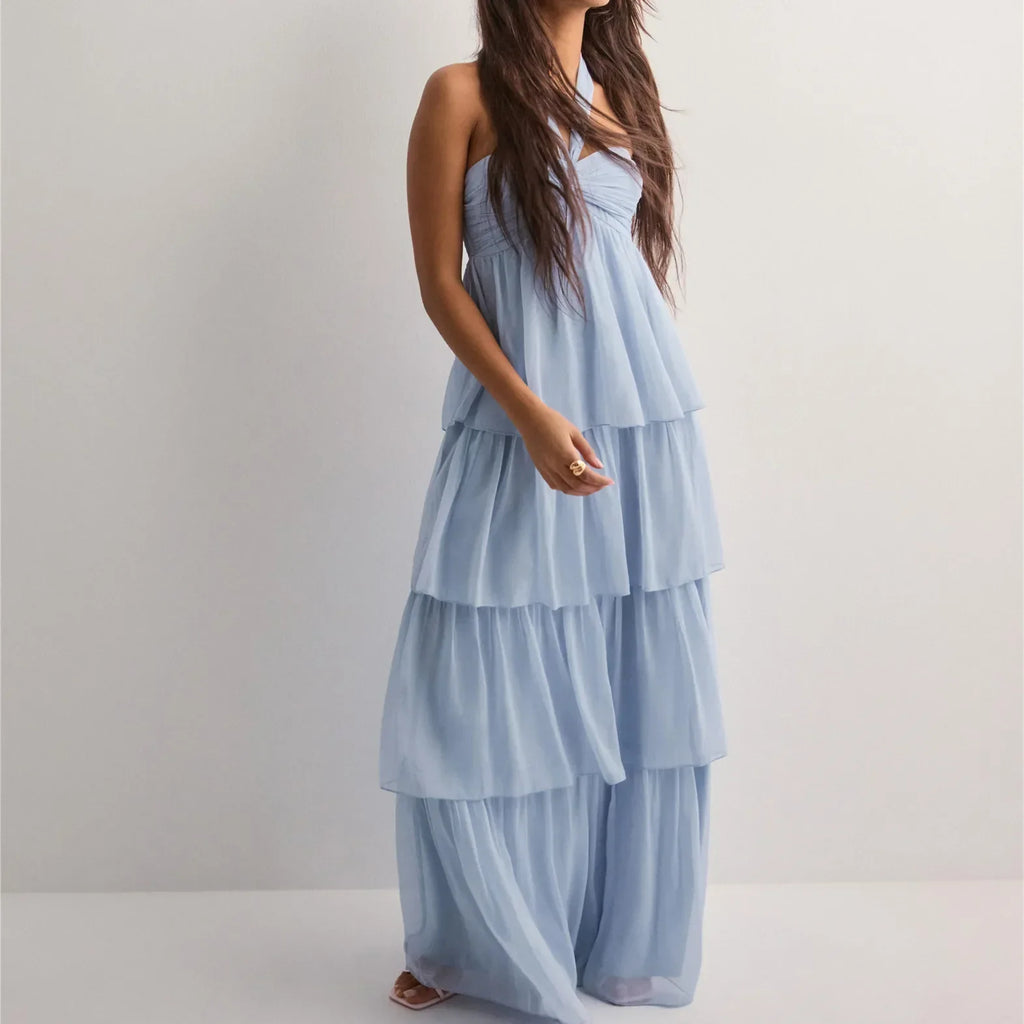Women's Strapless Maxi Dress with Tiered Skirt and Bow Detail - 9