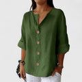 Women's Blouse V-Neck with Button Front and Relaxed Fit - Army Green