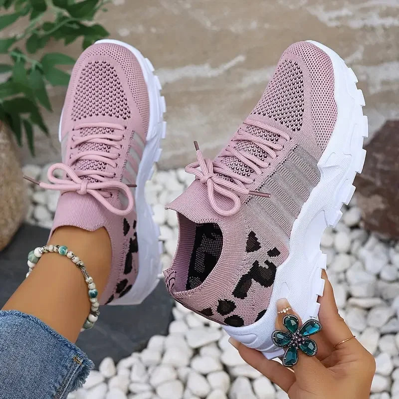 Women's Sneakers with Animal Print Panel and Lace-Up Front - 5
