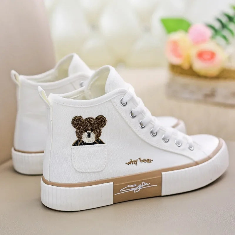 Women's High-Top Canvas Trainers with Embroidered Pocket Detail - 7