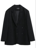 Women's Tailored Blazer Double Breasted with Notched Lapel - Black