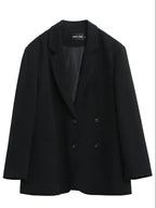 Women's Tailored Blazer Double Breasted with Notched Lapel - Black