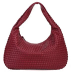 Women's Shoulder Bag with Woven Braided Texture - Wine Red
