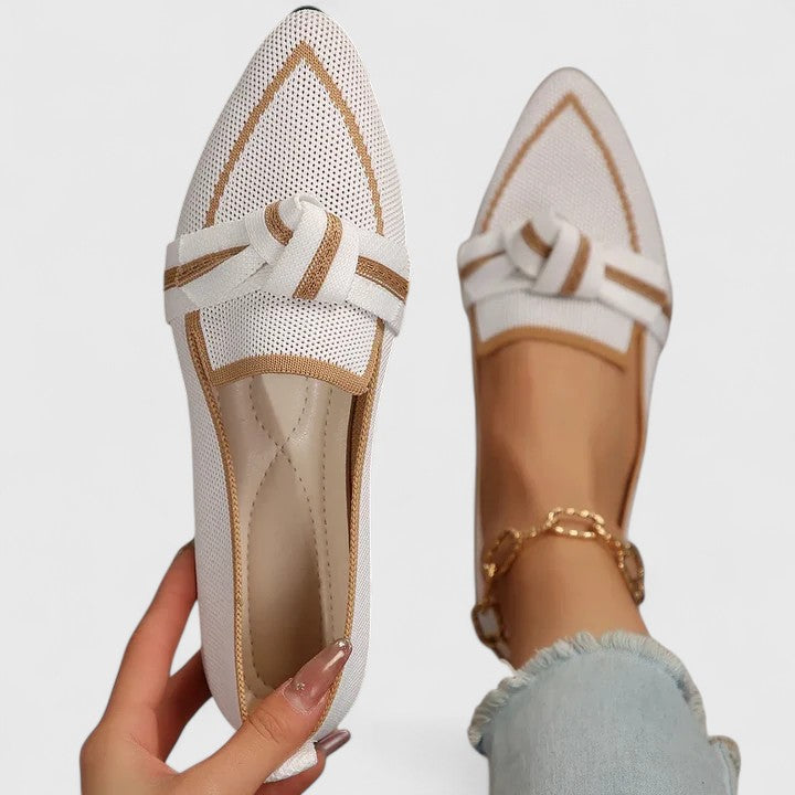 Women's Loafers with Knot Detail and Pointed Toe - White