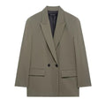 Women's Structured Blazer with Notched Lapel and Double Button - Green