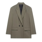 Women's Structured Blazer with Notched Lapel and Double Button - Green