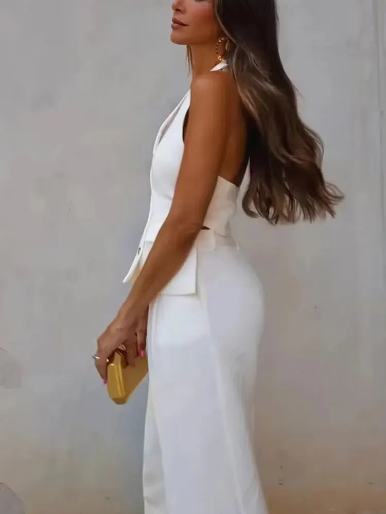 Women Halter Waistcoat and Trouser Co-ord Set with Wide Leg - 3