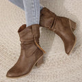 Women's Western Ankle Boots with Braided Tassel Strap and Block Heel - Dark Brown B