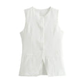 Women's Tailored Waistcoat Sleeveless with Button Front and Welt Pockets - White
