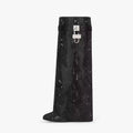 Women's Sparkly Wedge Boots with Crystal-Look Embellishment - Black