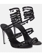Women's Heeled Sandals with Wraparound Ankle Strap and Diamante Detail - 4