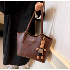 Women's Tote Bag with Detachable Charm and Vintage Finish - 12