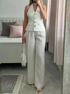 Women Halter Waistcoat and Trouser Co-ord Set with Wide Leg - 5