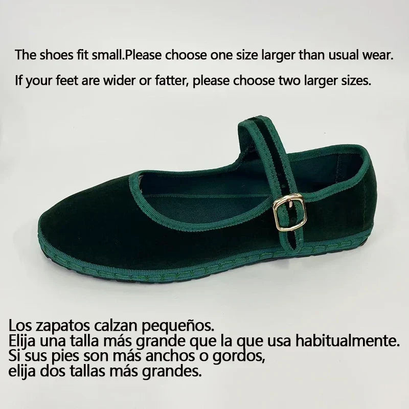 Women's Mary Jane Ballet Flats with Strap Detail - Green