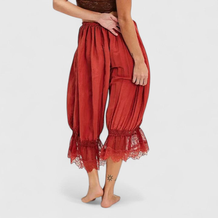 Women's Trousers with Lace Trim and Relaxed Fit - 3