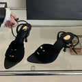 Women's Pleated Buckle Heeled Sandals with Ankle Strap - Black